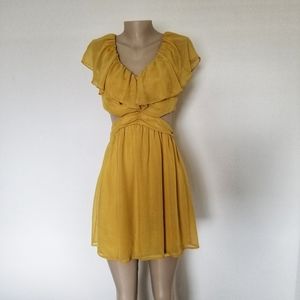Mustard yellow cut out ruffle dress